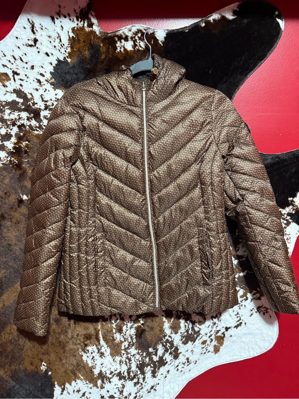 MICHAEL Michael Kors Bronze Chevron Quilted Hooded Puffer Jacket